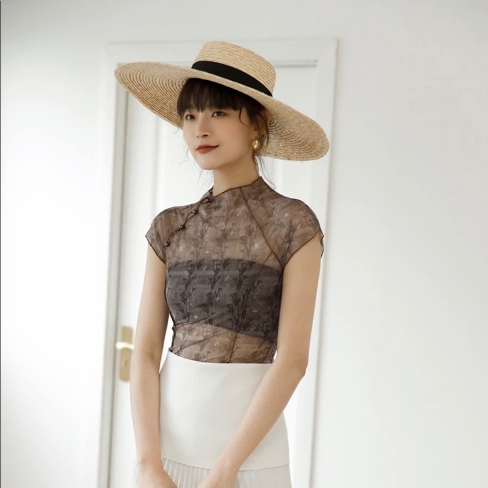 clons.co mesh top - mandarin collar